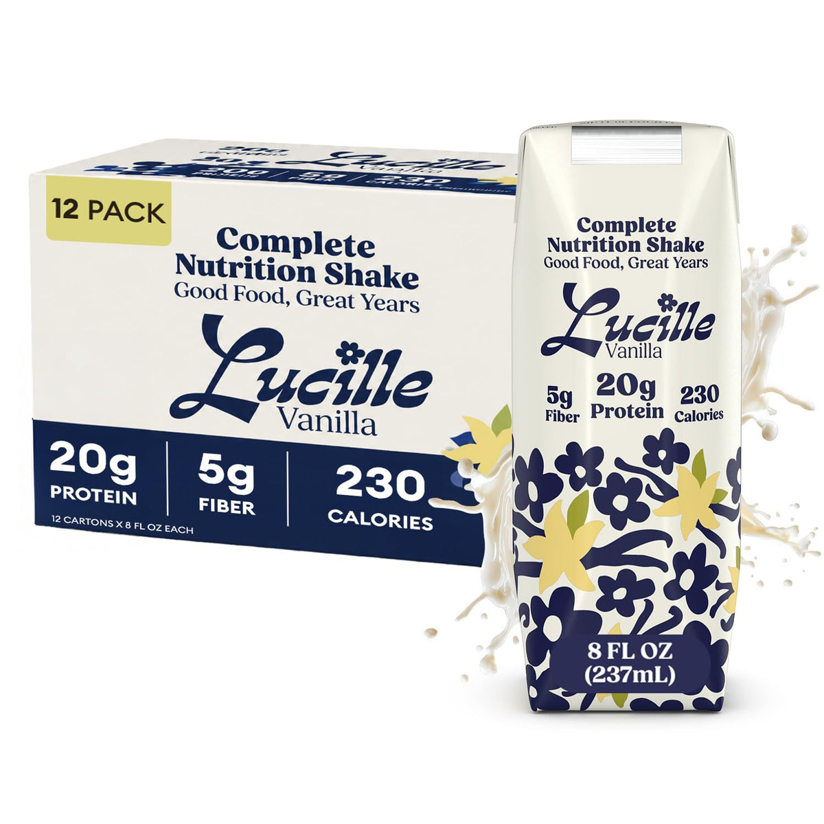 Lucille Meal Replacement Shake for Adults, Chocolate & Vanilla, 8 oz, 24 Pk