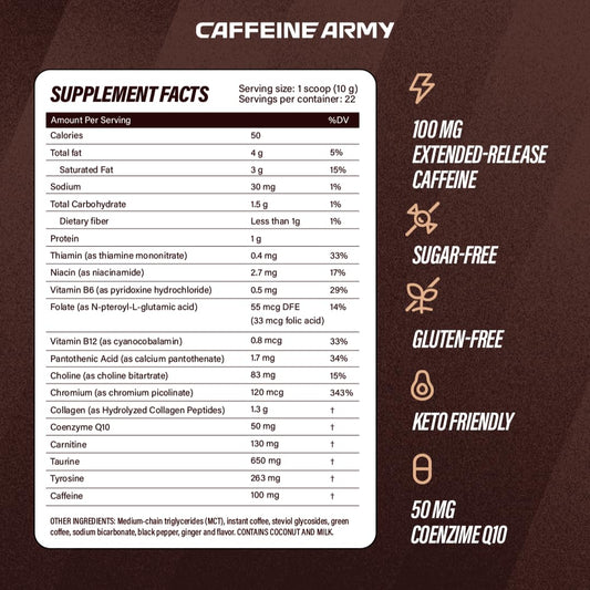 CAFFEINE ARMY Caramel Macchiato | Functional Coffee with Collagen Peptides, MCTs, CoQ10 and Adaptogens: Clean Energy, Supports Daily Attention, No Jitters or Crash (13.4 oz 38 Servings)