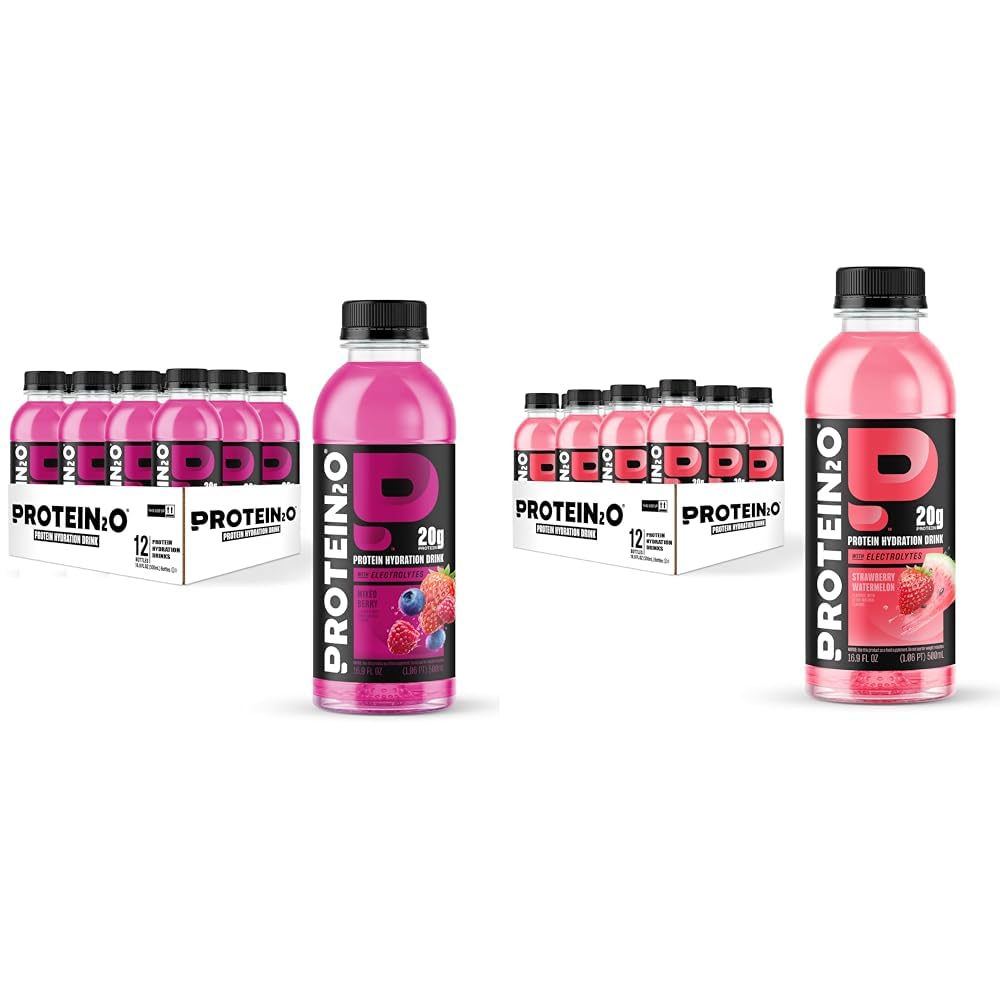 Protein2o 2-in-1 Clear Whey Protein & Electrolyte Beverage, 20g Protein, Gluten-Free, Keto, 16.9 fl oz Bottles (12 Count Variety Pack)