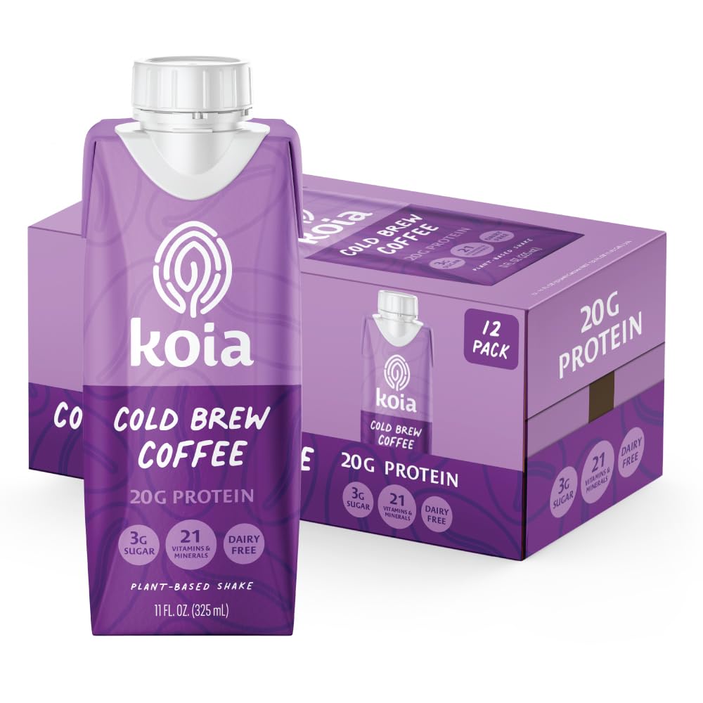 Koia Plant Based Protein Shake, Cacao Bean, 20g Protein, 3g Sugar, 6g Prebiotic Fiber, 21 Vitamins & Minerals, Meal Replacement Drinks, Dairy-Free, Gluten-Free, Non-GMO, 11 Fl Oz (Pack of 12)