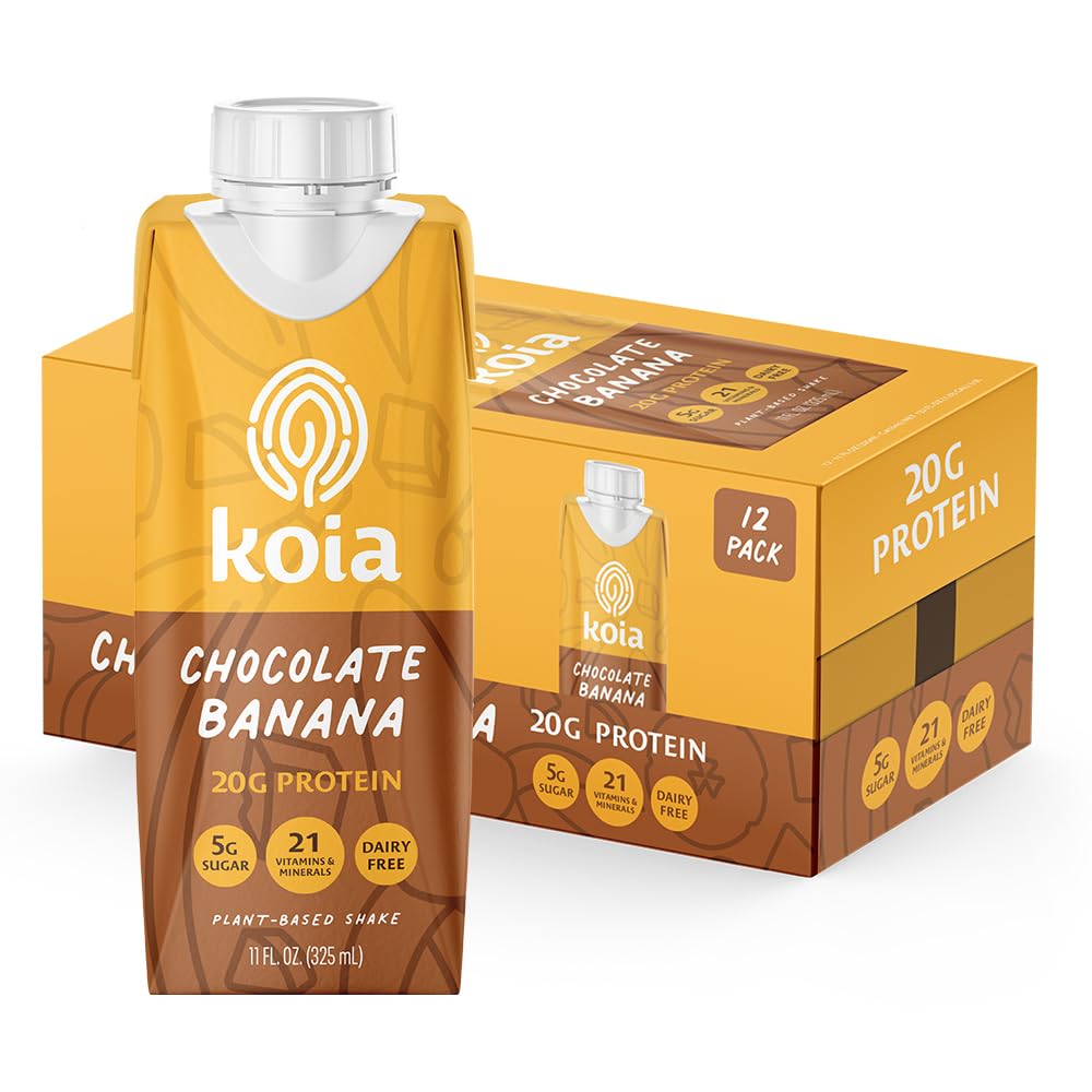 Koia Plant Based Protein Shake, Cacao Bean, 20g Protein, 3g Sugar, 6g Prebiotic Fiber, 21 Vitamins & Minerals, Meal Replacement Drinks, Dairy-Free, Gluten-Free, Non-GMO, 11 Fl Oz (Pack of 12)