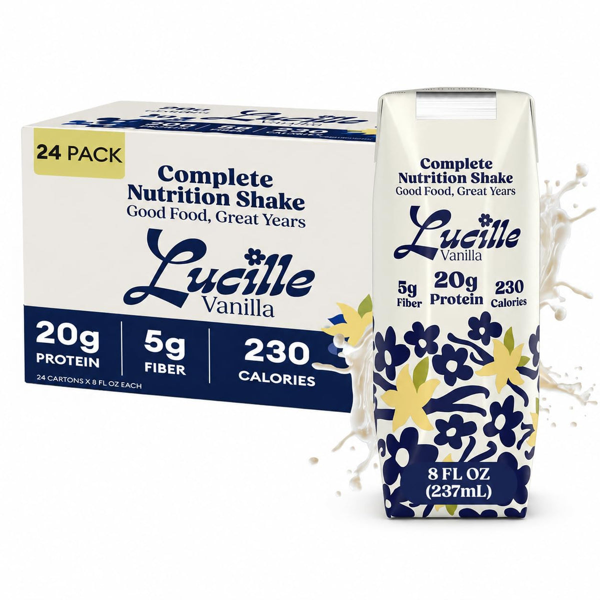 Lucille Meal Replacement Shake for Adults, Chocolate & Vanilla, 8 oz, 24 Pk