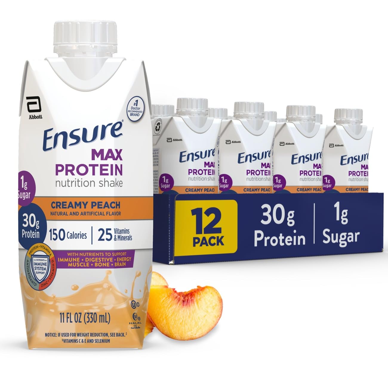 Ensure Max Protein Milk Chocolate Shake, 30g High Protein, 12 Pack | 30g Protein to Support Muscle Health & Manage Hunger for Adults, Each Protein Shake has 1g Sugar, 150 Calories, 4g Fiber