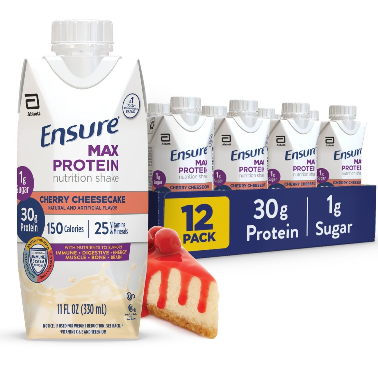 Ensure Max Protein Milk Chocolate Shake, 30g High Protein, 12 Pack | 30g Protein to Support Muscle Health & Manage Hunger for Adults, Each Protein Shake has 1g Sugar, 150 Calories, 4g Fiber