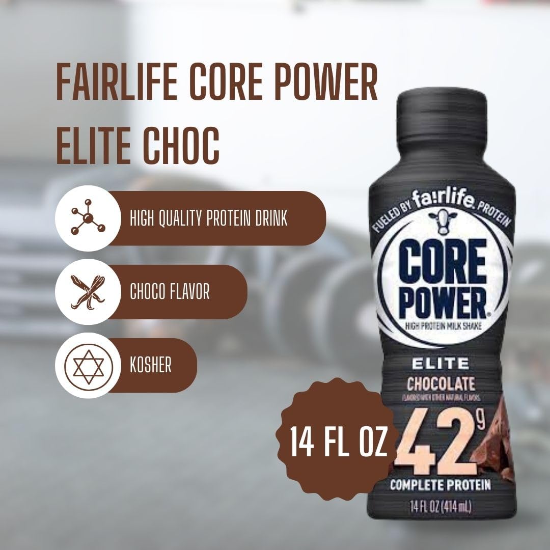 Worldwide Nutrition Bundle: Fairlife Core Power Elite 42g High Protein Milk Shake - Kosher, Chocolate Protein Shake for Workout Recovery - 14 Fl Oz (Pack of 12) & Multi-Purpose Key Chain