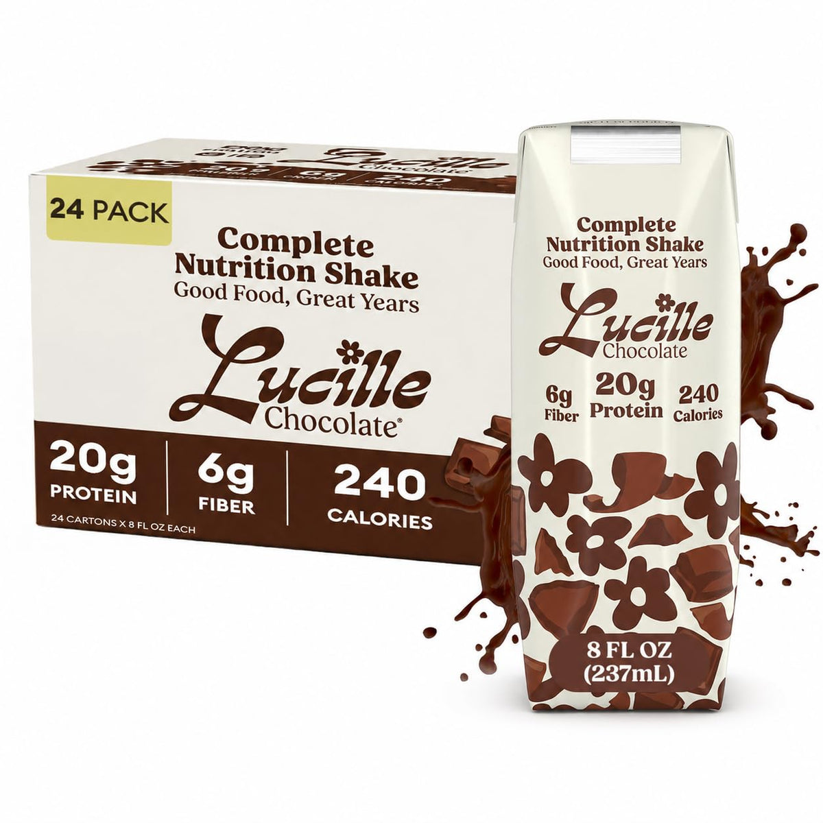 Lucille Meal Replacement Shake for Adults, Chocolate & Vanilla, 8 oz, 24 Pk