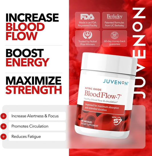 Juvenon BloodFlow-7 Nitric Oxide Supplements for Men & Women - Natural Nitric Oxide Booster with Nitrosigine® + S7® - Blood Flow & Circulation Support (1-Pack)