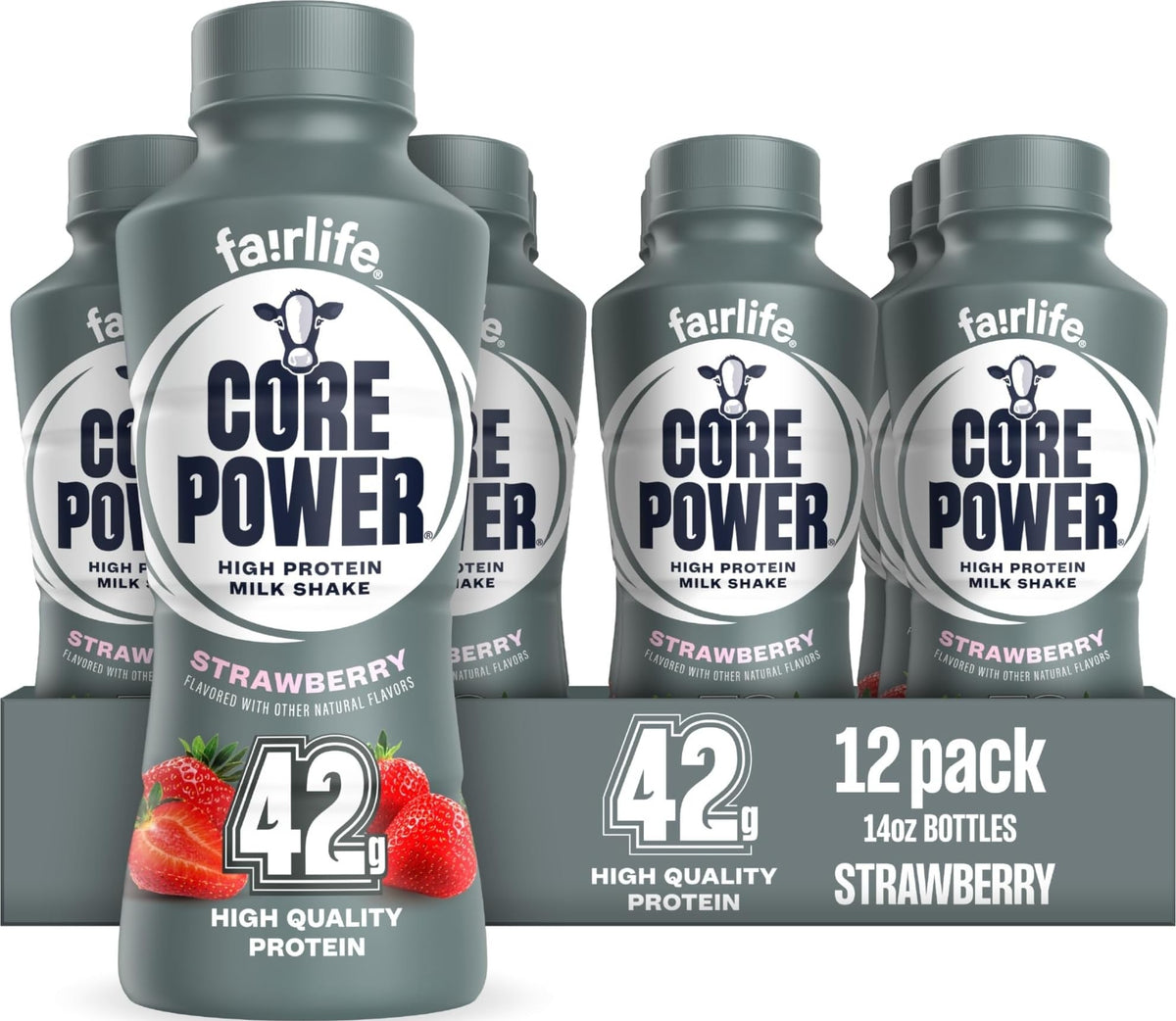 Core Power Fairlife Elite 42g High Protein Milk Shake Bottle, Ready To Drink for Workout Recovery, kosher, Liquid, Vanilla, 14 Fl Oz (Pack of 12)