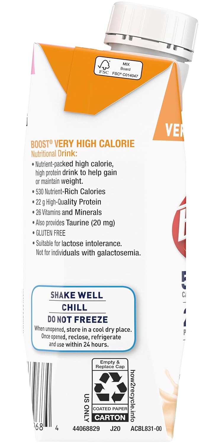 Boost Very High Calorie Nutritional Drink Duo, High Protein Nutrition Shake, Ready to Drink Nutrition Beverage, 4 Very Vanilla and 4 Creamy Strawberry, 8 Fluid Ounce (Variety Pack)