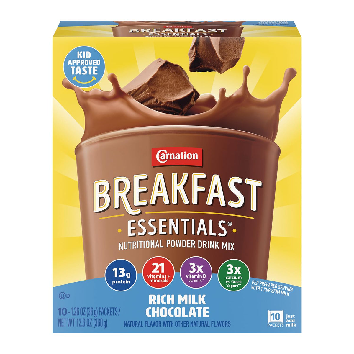 Nestle Carnation Breakfast Essentials Complete Nutritional Drink Rich Milk Chocolate/Classic French Vanilla/Strawberry Sensation Flavor 60 Ct