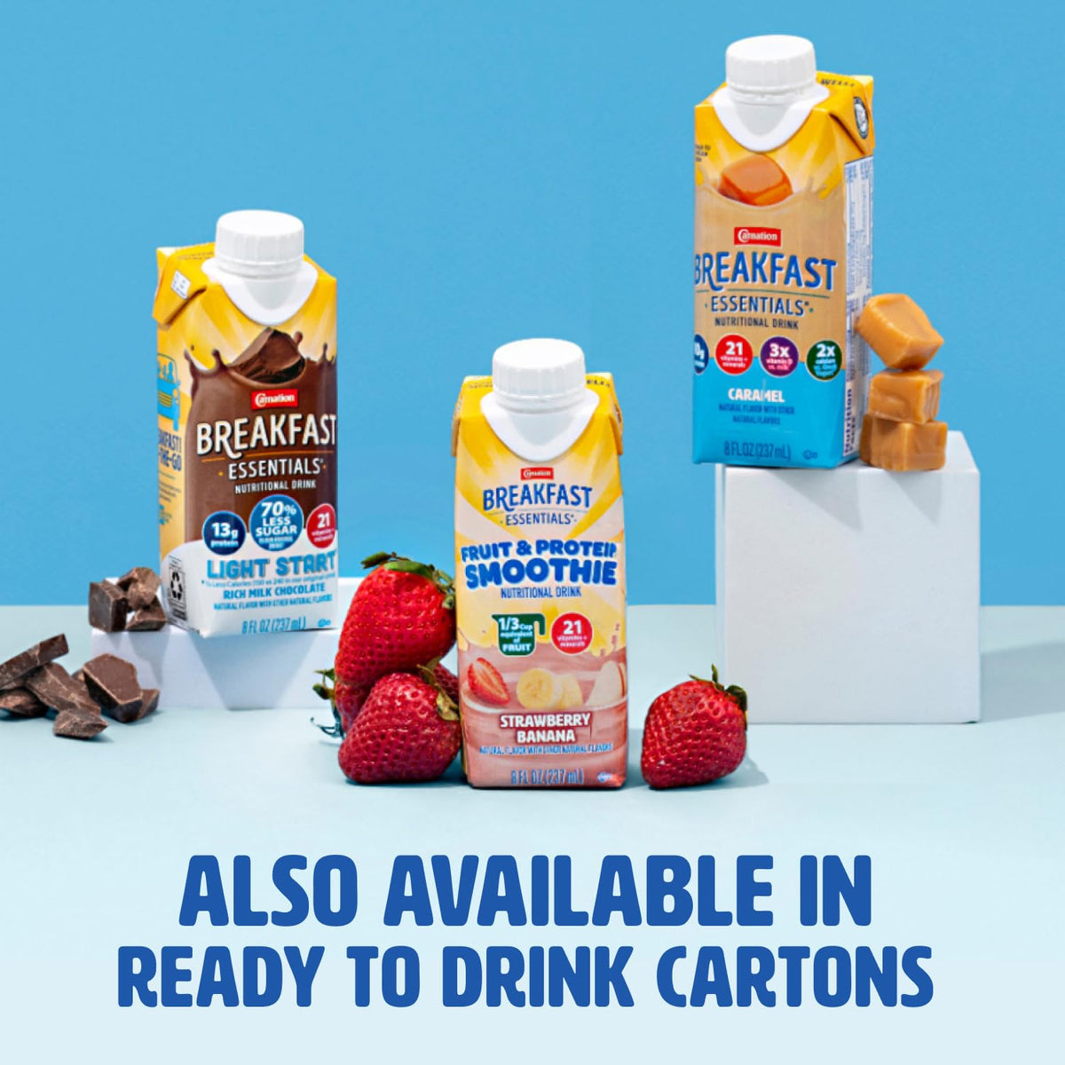 Nestle Carnation Breakfast Essentials Complete Nutritional Drink Rich Milk Chocolate/Classic French Vanilla/Strawberry Sensation Flavor 60 Ct