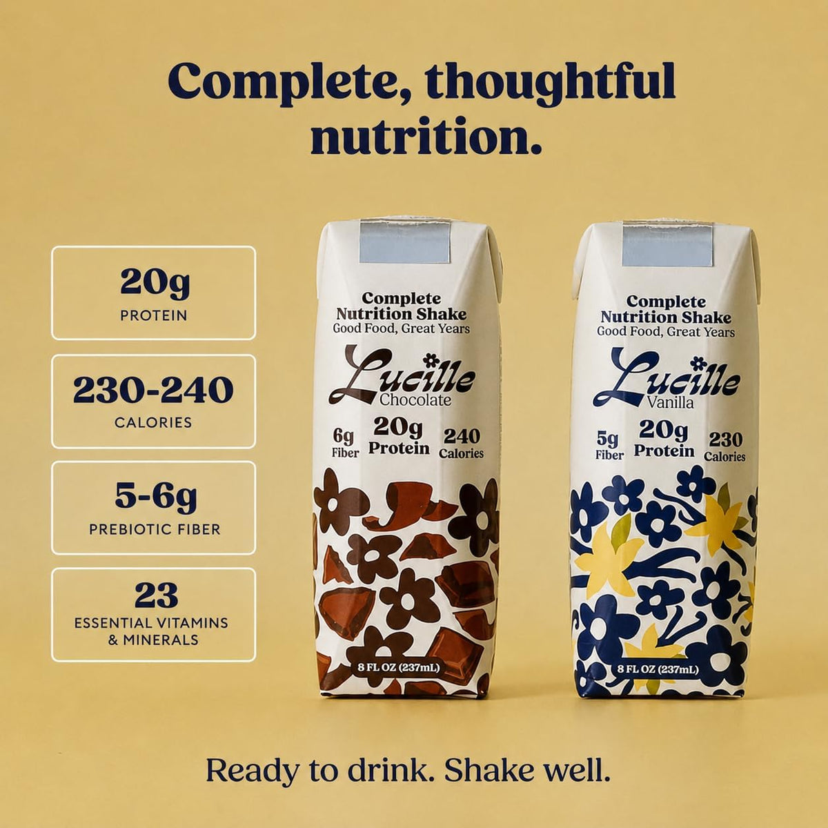 Lucille Meal Replacement Shake for Adults, Chocolate & Vanilla, 8 oz, 24 Pk