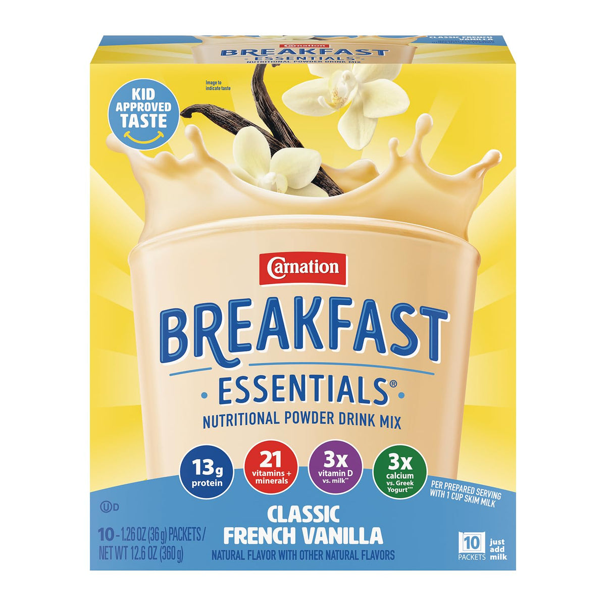 Nestle Carnation Breakfast Essentials Complete Nutritional Drink Rich Milk Chocolate/Classic French Vanilla/Strawberry Sensation Flavor 60 Ct