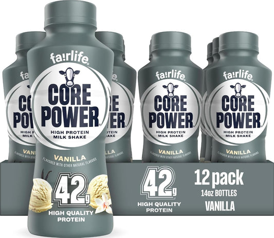 Core Power Fairlife Elite 42g High Protein Milk Shake Bottle, Ready To Drink for Workout Recovery, kosher, Liquid, Vanilla, 14 Fl Oz (Pack of 12)