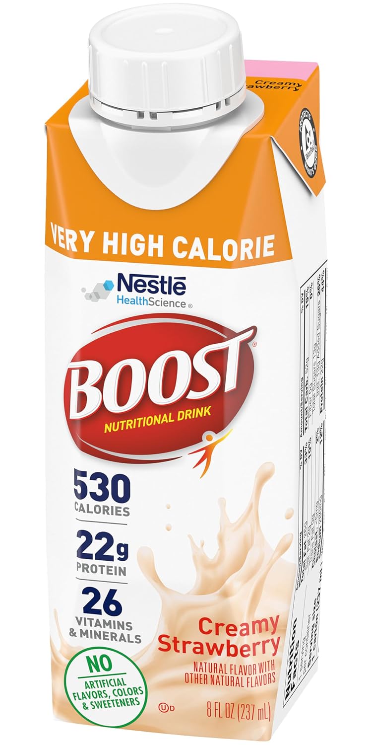 Boost Very High Calorie Nutritional Drink Duo, High Protein Nutrition Shake, Ready to Drink Nutrition Beverage, 4 Very Vanilla and 4 Creamy Strawberry, 8 Fluid Ounce (Variety Pack)