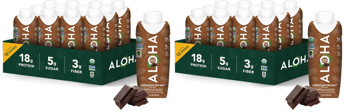 ALOHA Organic Plant-Based Protein Drink – Coconut Flavor | 18g Protein, 5g Sugar, 3g Fiber | Made with Creamy Coconut Milk, Fair Trade Certified, No Stevia | Vegan, Non-GMO, Gluten-Free, 11 fl oz (12 Pack)