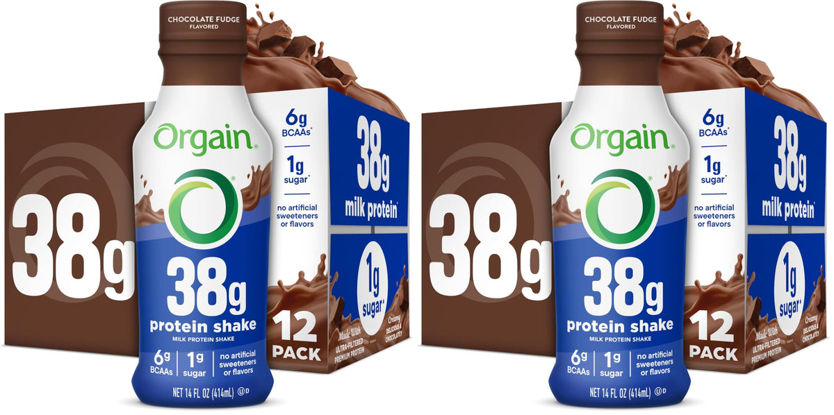 Orgain 38g High Protein Shake, Dairy Isolate Protein Milk, Chocolate Fudge, 6g BCAAs, 1g Sugar Per Serving, Meal Replacement, Ready to Drink, Keto Friendly, Gluten-Free 14 Fl Oz (Pack of 12)
