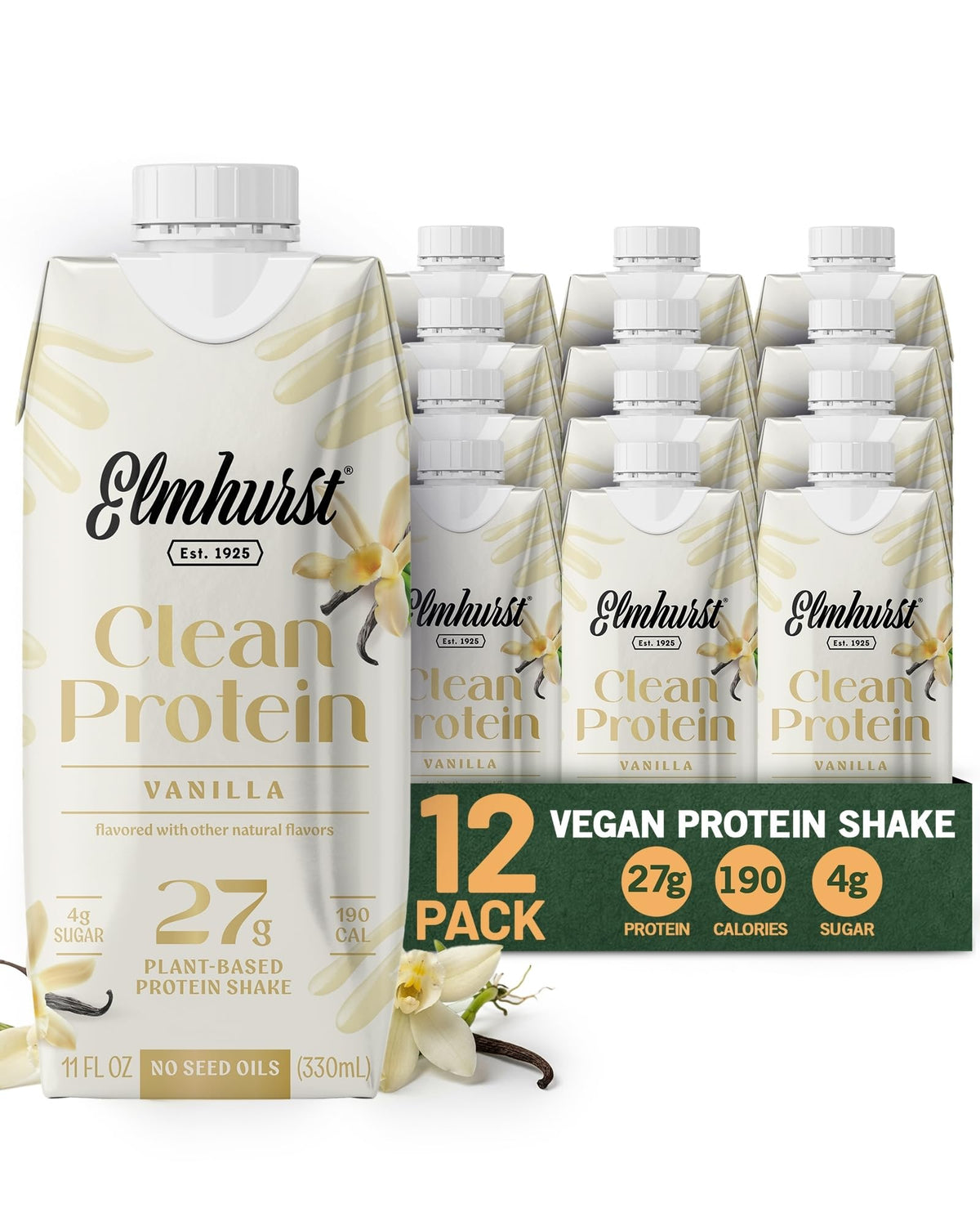 Elmhurst 1925 Sea Salt Chocolate Vegan Protein Shakes, 11 Ounce (12-Pack)