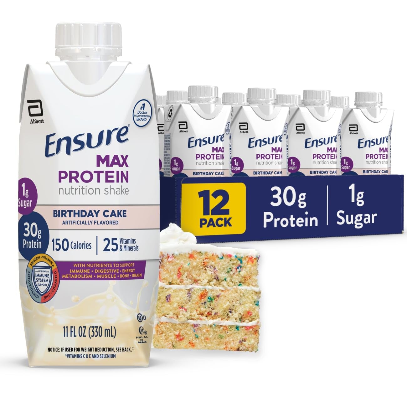 Ensure Max Protein Milk Chocolate Shake, 30g High Protein, 12 Pack | 30g Protein to Support Muscle Health & Manage Hunger for Adults, Each Protein Shake has 1g Sugar, 150 Calories, 4g Fiber