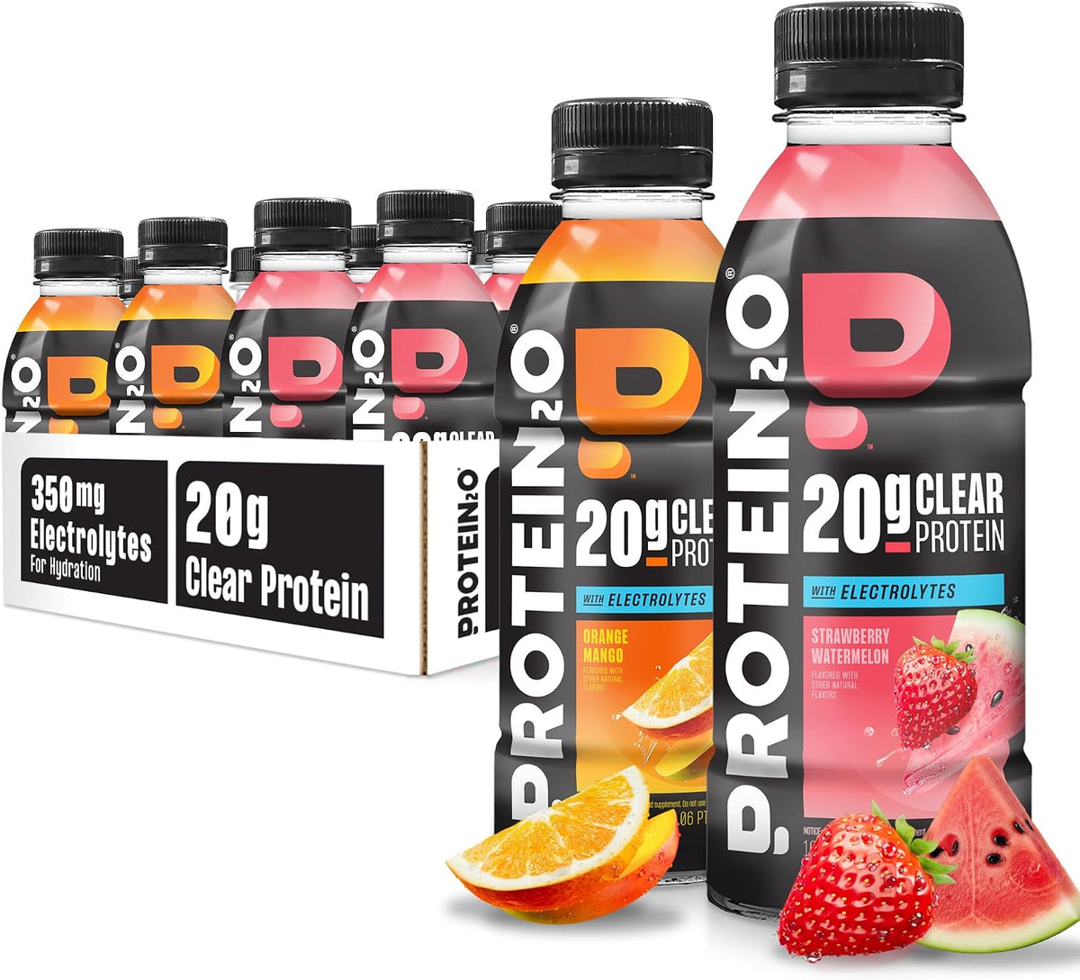 Protein2o 2-in-1 Clear Whey Protein & Electrolyte Beverage, 20g Protein, Gluten-Free, Keto, 16.9 fl oz Bottles (12 Count Variety Pack)