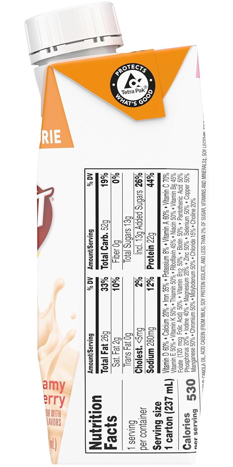 Boost Very High Calorie Nutritional Drink Duo, High Protein Nutrition Shake, Ready to Drink Nutrition Beverage, 4 Very Vanilla and 4 Creamy Strawberry, 8 Fluid Ounce (Variety Pack)