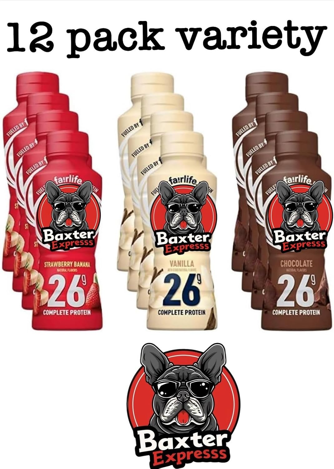 Fairlife' 26g Core Power' High Protein Milk Shakes Variety 12 Pack 14 Fl Oz- Vanilla, Chocolate, Strawberry Bananna
