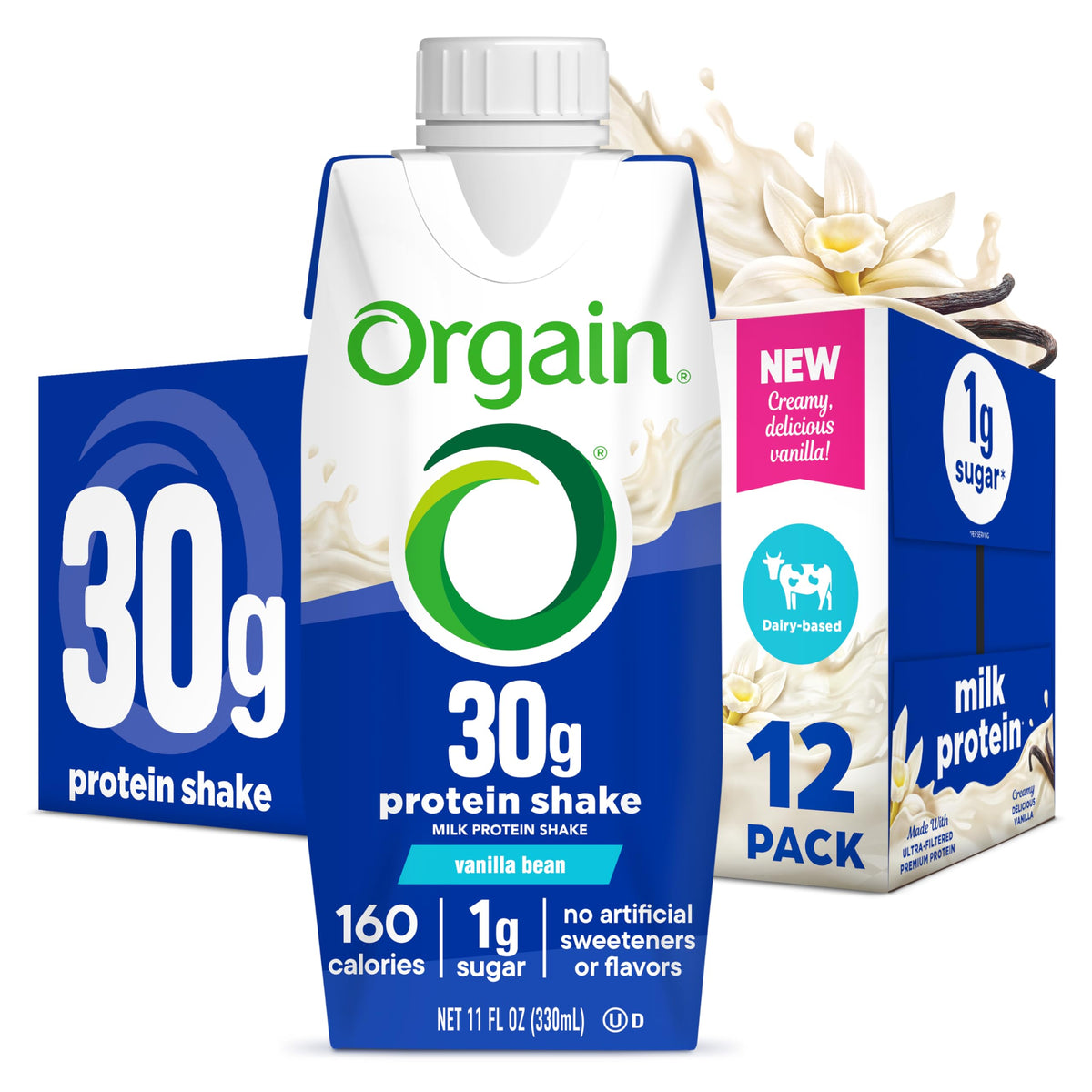 Orgain 38g High Protein Shake, Dairy Isolate Protein Milk, Chocolate Fudge, 6g BCAAs, 1g Sugar Per Serving, Meal Replacement, Ready to Drink, Keto Friendly, Gluten-Free 14 Fl Oz (Pack of 12)
