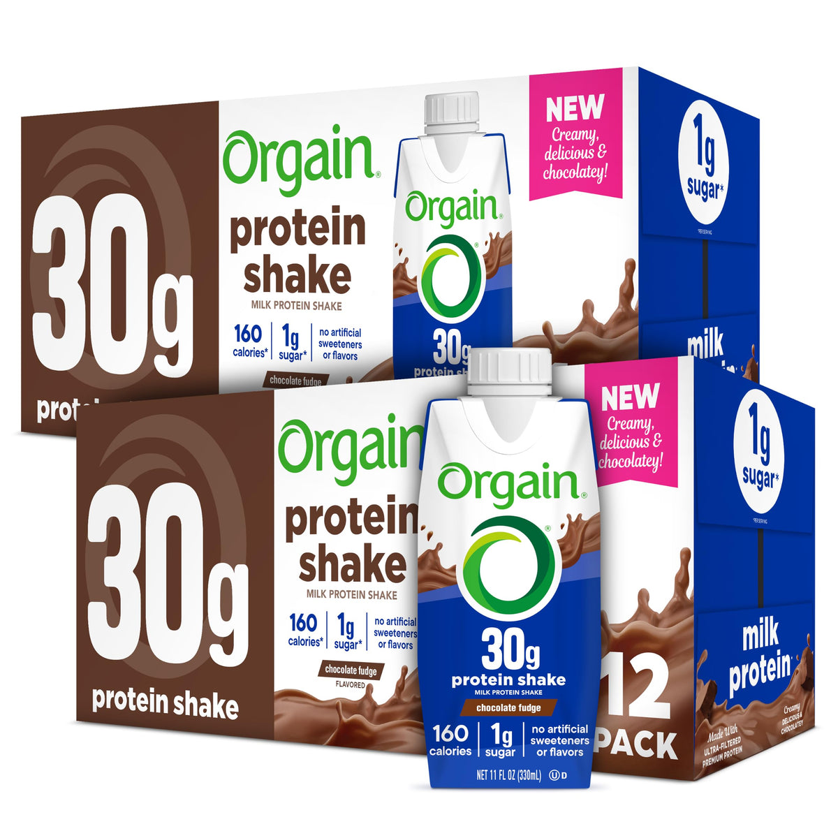Orgain 38g High Protein Shake, Dairy Isolate Protein Milk, Chocolate Fudge, 6g BCAAs, 1g Sugar Per Serving, Meal Replacement, Ready to Drink, Keto Friendly, Gluten-Free 14 Fl Oz (Pack of 12)