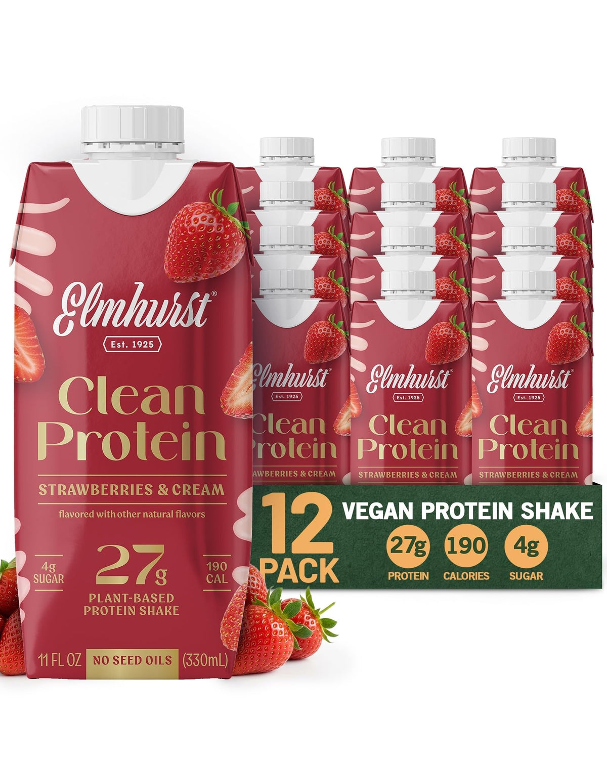 Elmhurst 1925 Pistachio Cream Vegan Protein Shakes, 11 Ounce (12-Pack)