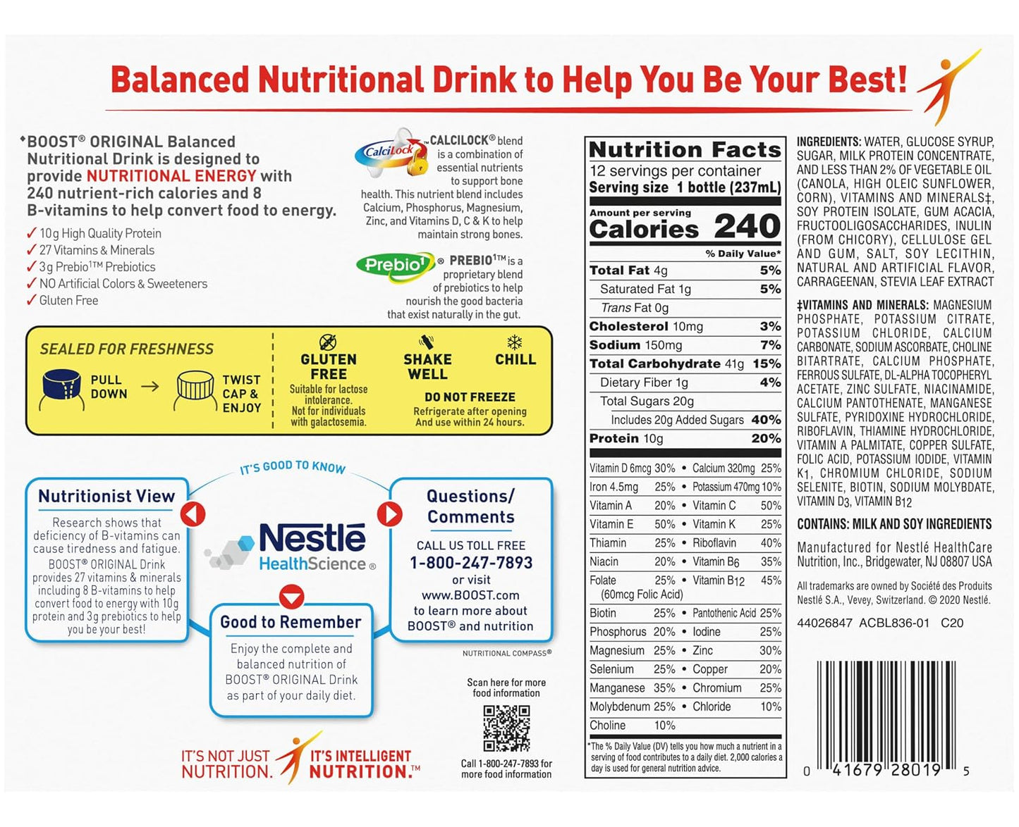 BOOST Original Balanced Nutritional Drink, Very Vanilla, 8 oz Bottle, 24-Pack