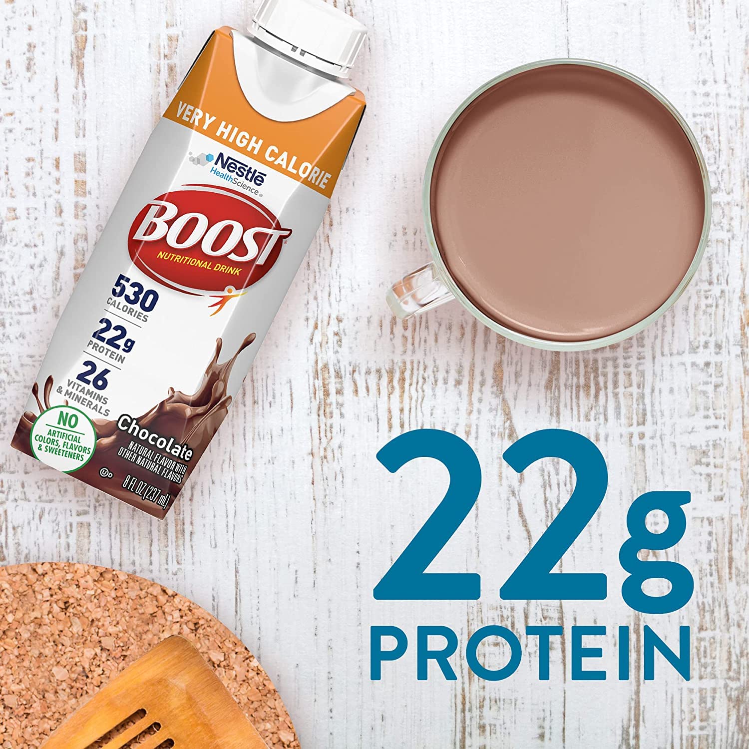 Boost Very High Calorie Nutritional Drink Very Vanilla, Made with Natural Chocolate Flavor & No Artificial Flavors, Colors & Sweeteners, 8 FL OZ (Pack of 24)