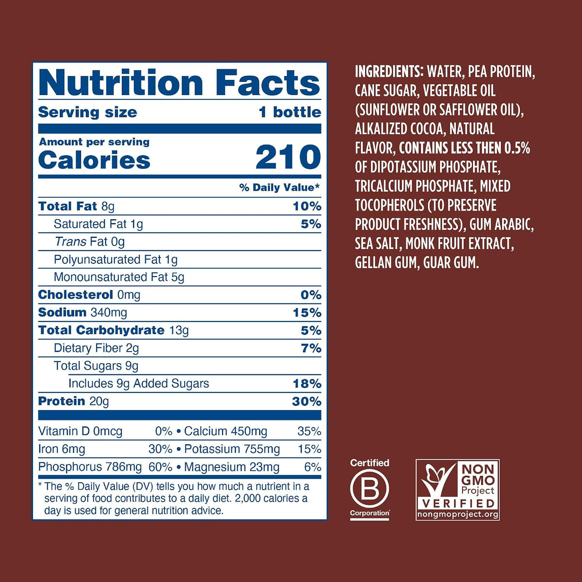 Ripple Chocolate Plant Based Protein Shake | 20g of Quality Sourced Pea Protein, Calcium Rich, Cocoa | Shelf Stable | Vegan & Non GMO | Dairy, Soy, Nut, & Gluten Free | 12 Fl Oz Bottles (Pack of 12)