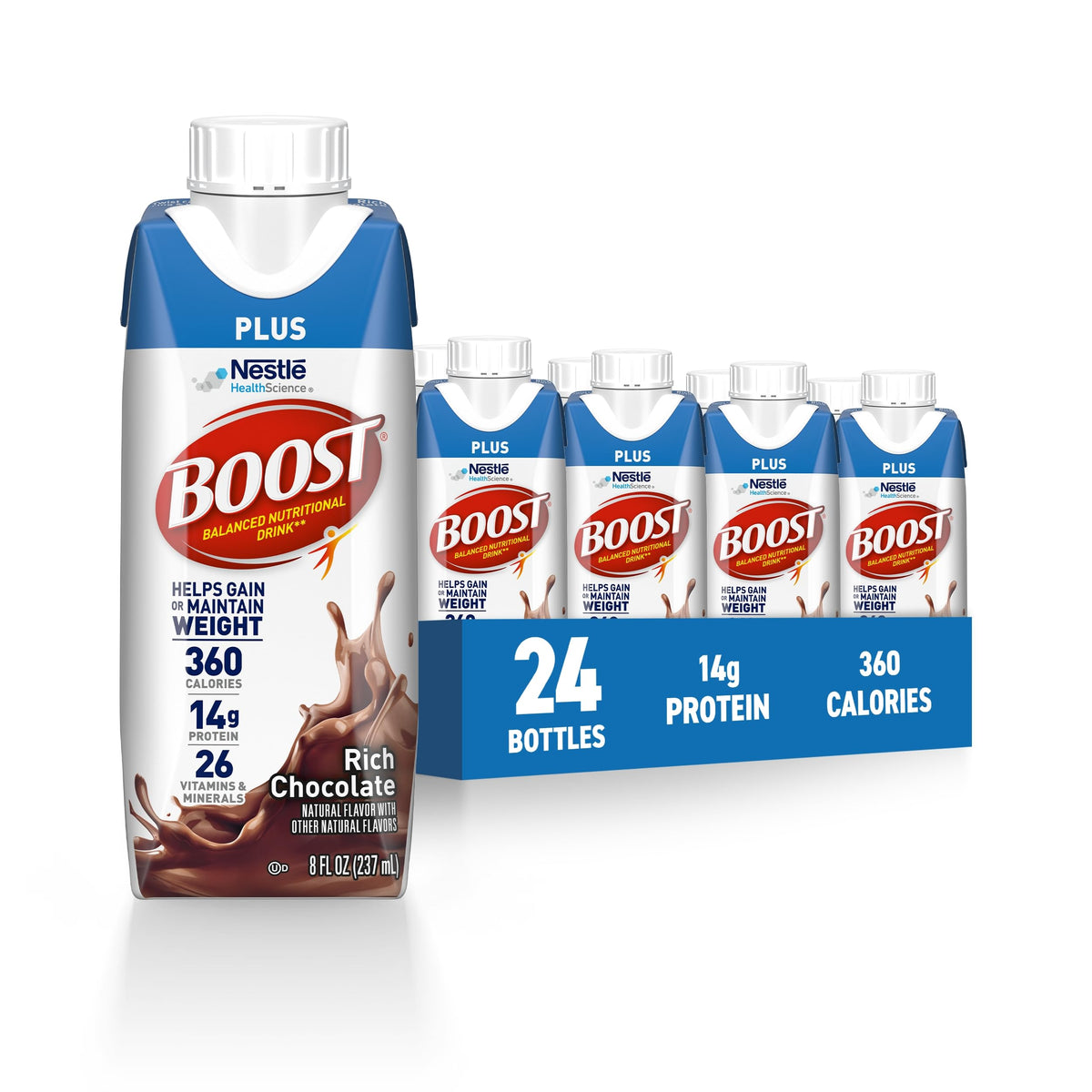 BOOST Plus Nutritional Drink, Rich Chocolate, 8 fl oz (Pack of 24)