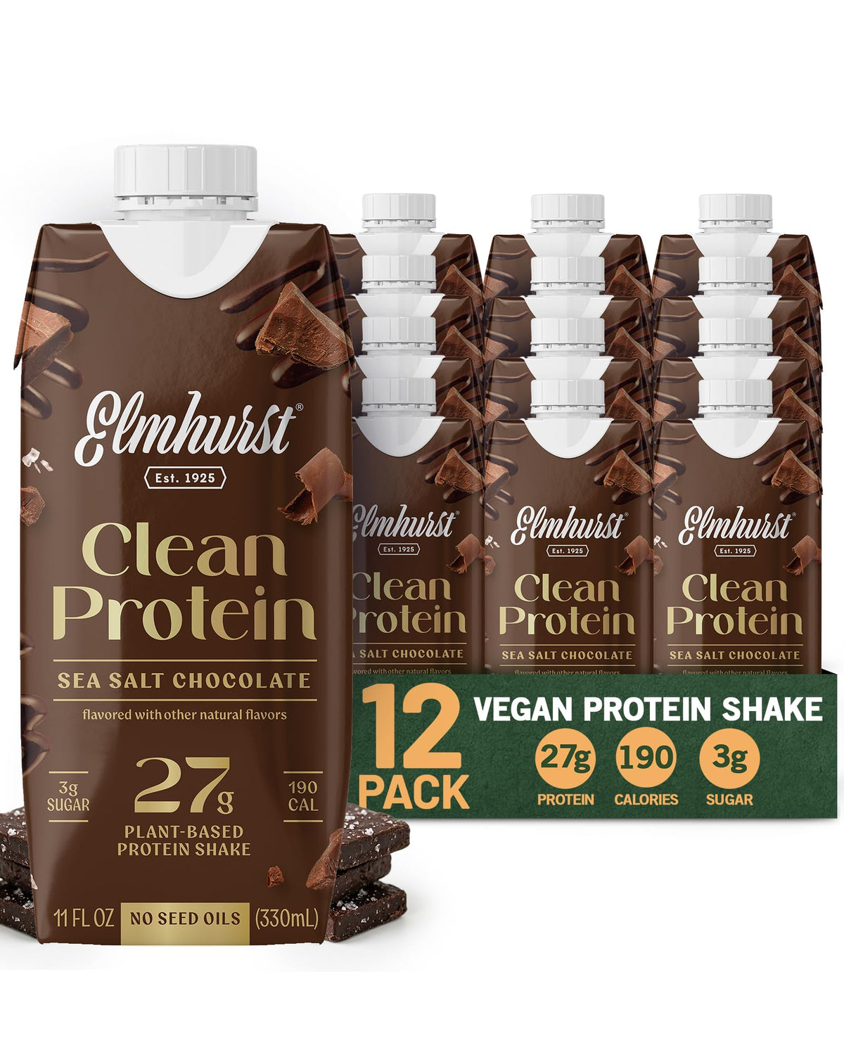 Elmhurst 1925 Pistachio Cream Vegan Protein Shakes, 11 Ounce (12-Pack)