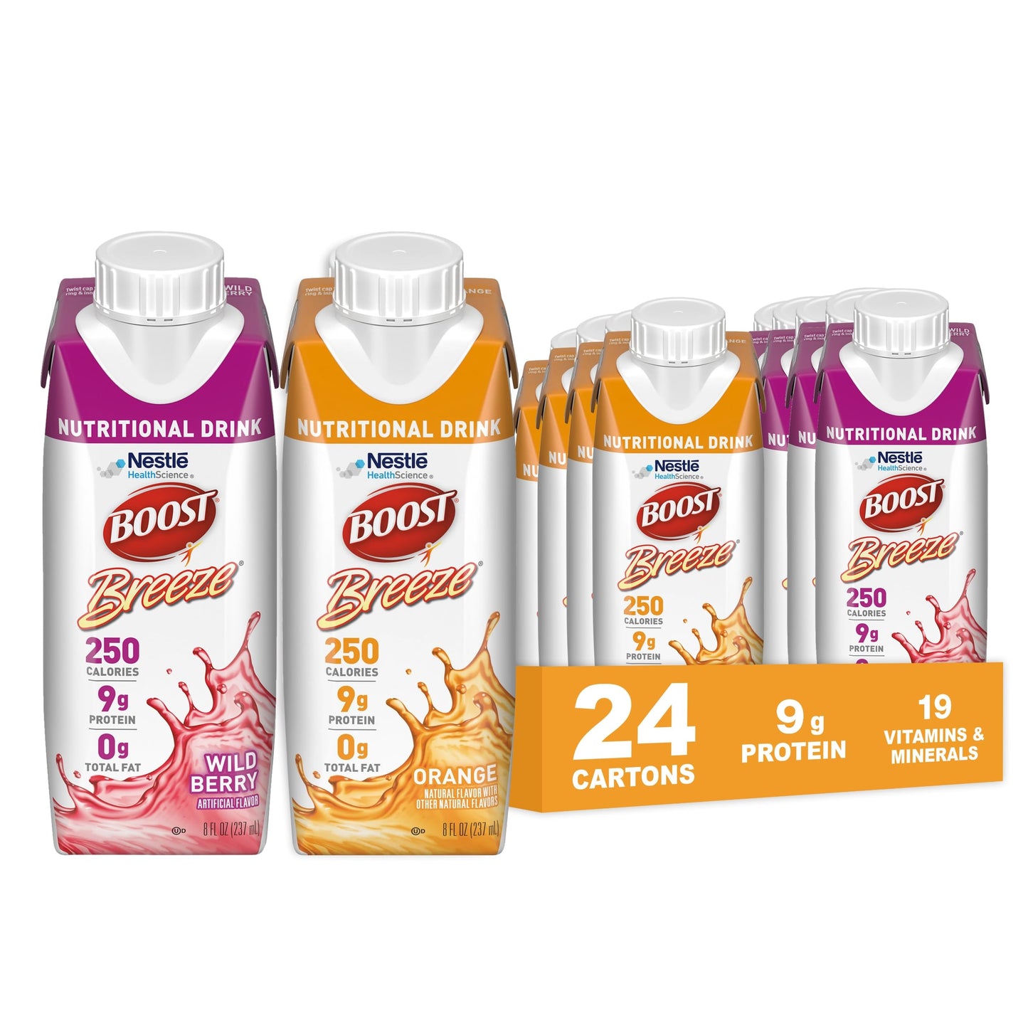 BOOST Breeze Clear Nutritional Drink - 250 Calories - 19 Vitamins & Minerals - 9 g Protein - Fortified Clear Nutritional Drink with Vitamin A & Zinc - Wild Berry Flavor - 8 fl oz (Pack of 24)