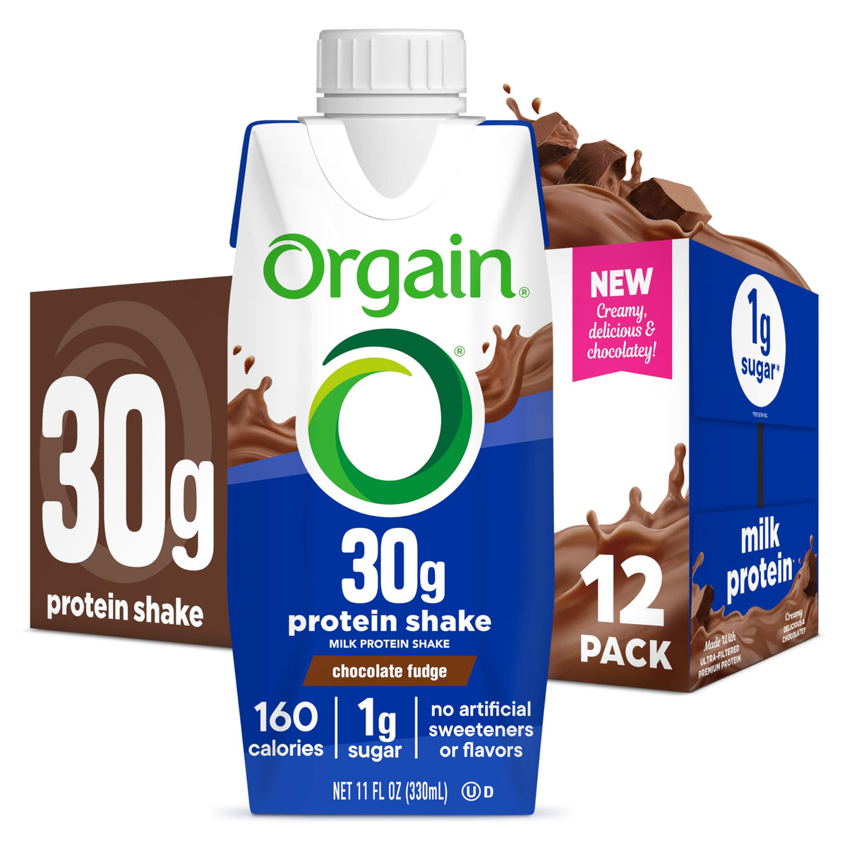 Orgain 38g High Protein Shake, Dairy Isolate Protein Milk, Chocolate Fudge, 6g BCAAs, 1g Sugar Per Serving, Meal Replacement, Ready to Drink, Keto Friendly, Gluten-Free 14 Fl Oz (Pack of 12)