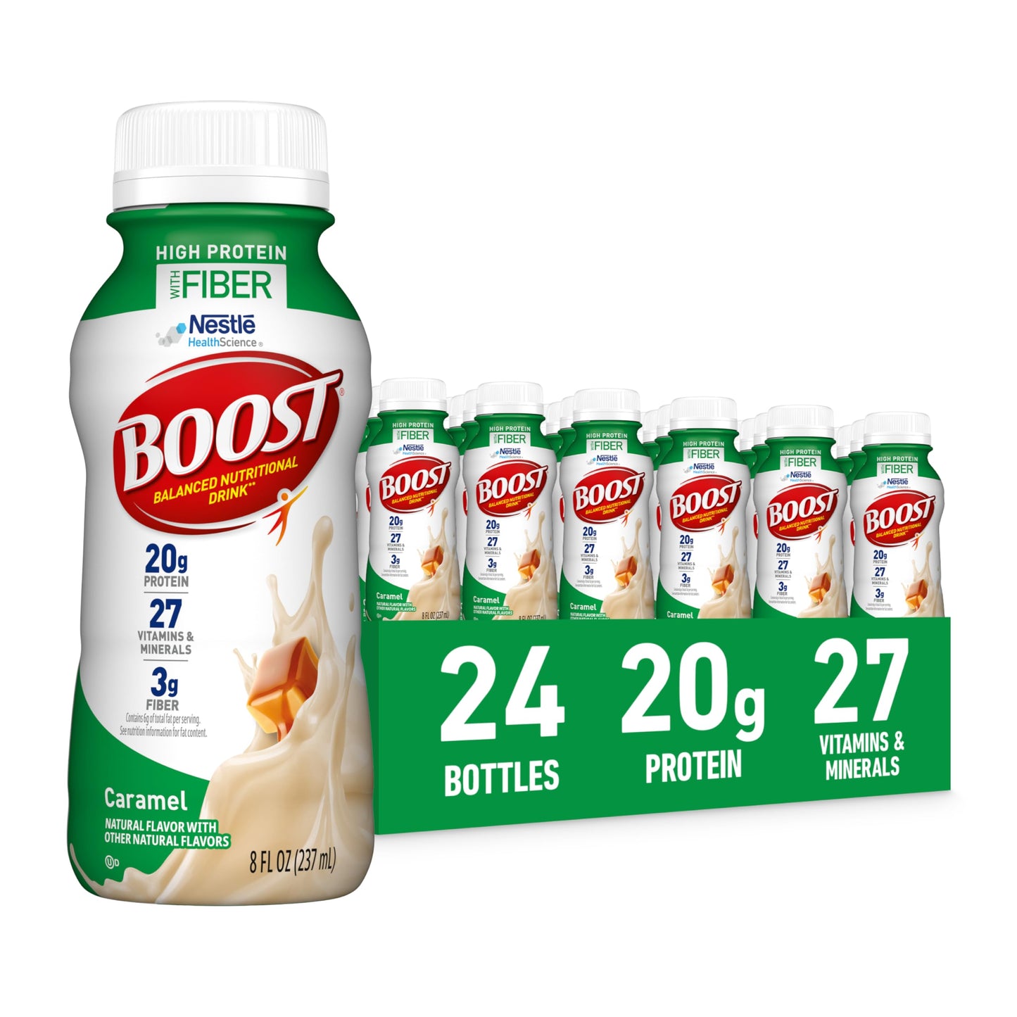 BOOST High Protein with Fiber Ready to Drink Complete Nutritional Drink, Creamy Strawberry, 8 fl oz Bottle, 24 Pack